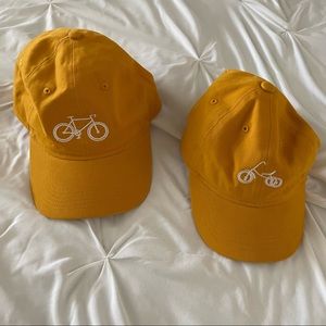 EUC adult and child matching bicycle themed baseball hats